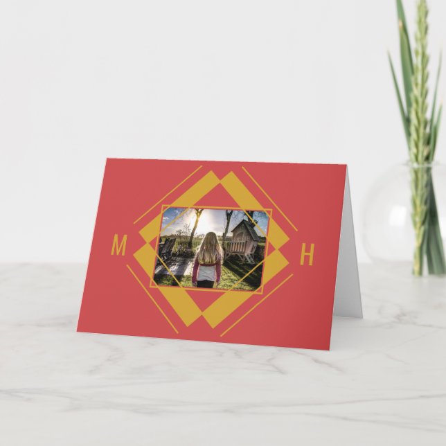 IHRE geometrische Grußkarte für Foto und Monogramm (Vorderseite)