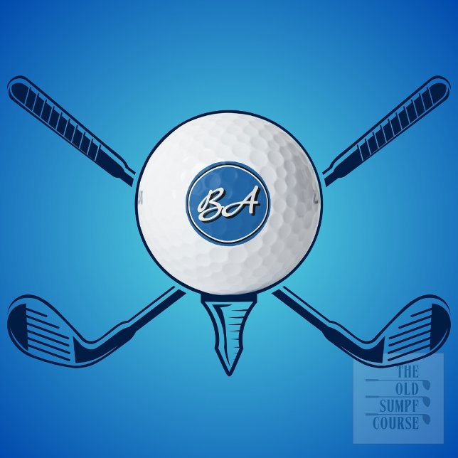 Ihre Initialen in Weiß und Schwarz auf Blau Golfball (Von Creator hochgeladen)