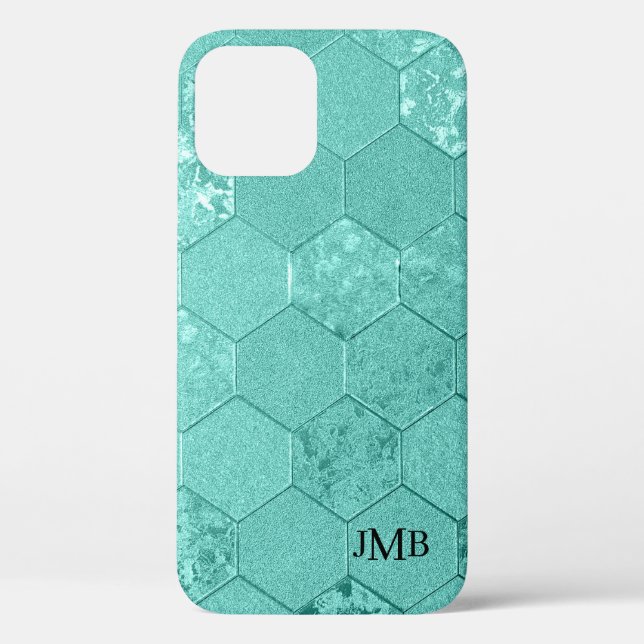 Ihre Initials Mint Green Geometric Case-Mate iPhon iPhone Hülle (Rückseite)