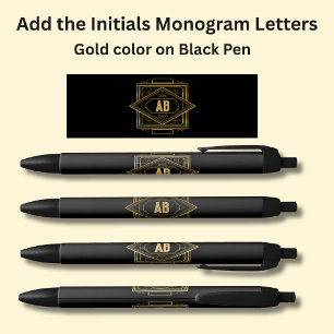 Ihre Initials Monogram Gold Geometric auf Black Kugelschreiber