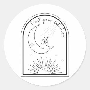 Ihre Intuition Boho Stars Moon Abstrakte Linie Art Runder Aufkleber