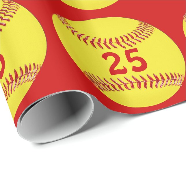 Ihre JERSEY NUMMER, FARBEN, Softball Wrapping Pape Geschenkpapier (Rolleneckpunkt)