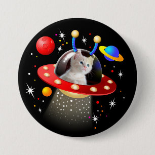 IHRE KATZE auf einem personalisierten UFO-SciFi Button