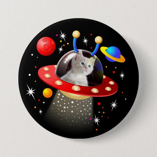 IHRE KATZE auf einem personalisierten UFO-SciFi Button (Vorderseite)