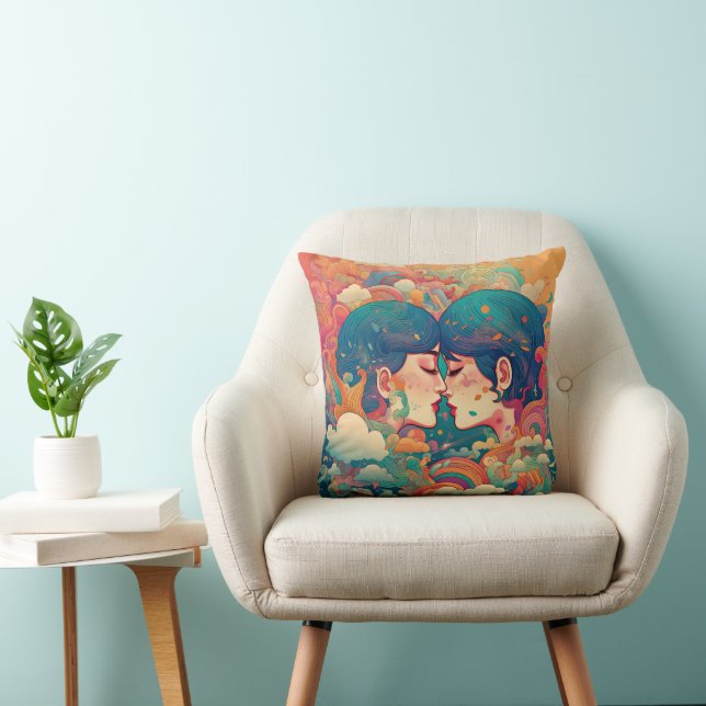 Ihre Liebe, ihr Weg | Lesbischer Kiss Art Deco Sti Kissen (Stuhl )