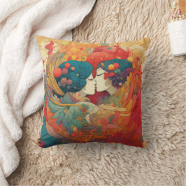 Ihre Liebe, ihr Weg | Lesbischer Kiss Art Deco Sti Kissen