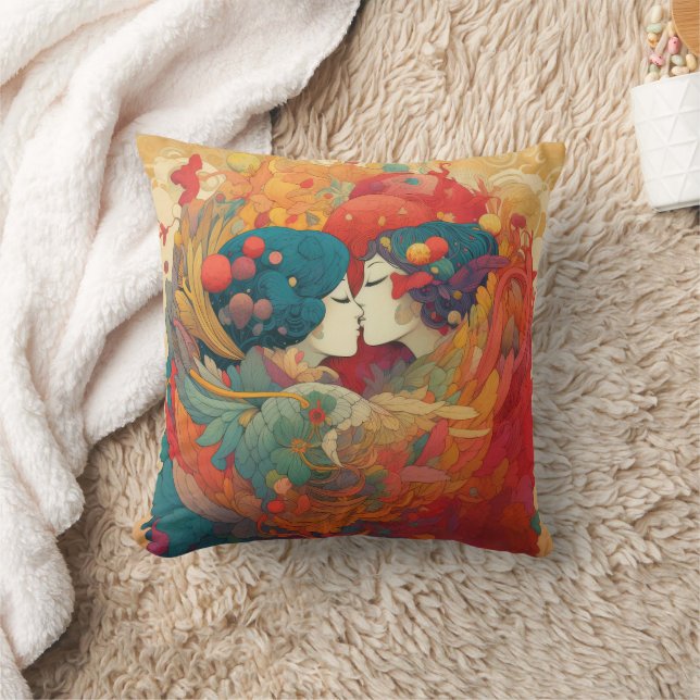 Ihre Liebe, ihr Weg | Lesbischer Kiss Art Deco Sti Kissen (Decke)