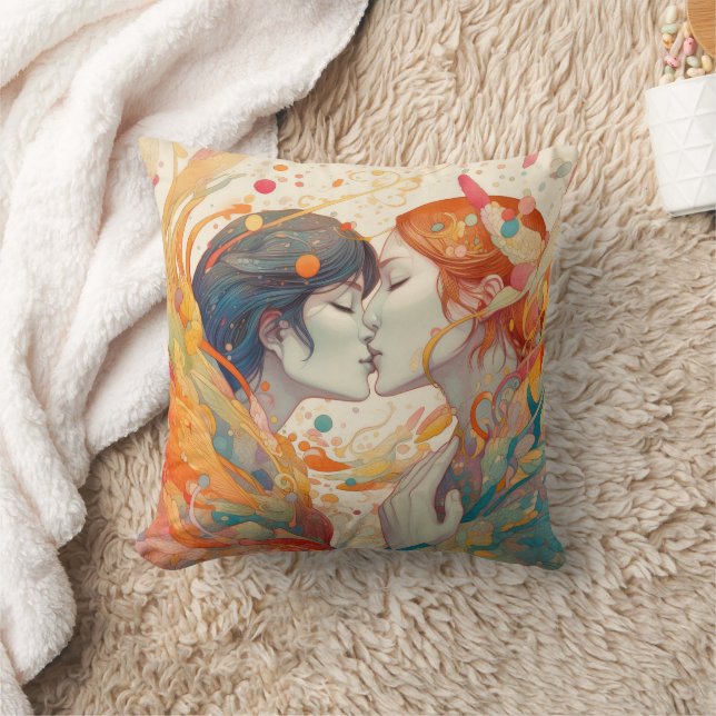 Ihre Liebe, ihr Weg | Lesbischer Kiss Art Deco Sti Kissen (Decke)