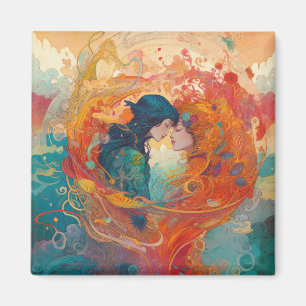 Ihre Liebe, ihr Weg   Lesbischer Kiss Art Deco Sti Magnet