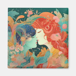 Ihre Liebe, ihr Weg | Lesbischer Kiss Art Deco Sti Magnet