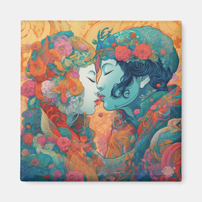 Ihre Liebe, ihr Weg | Lesbischer Kiss Art Deco Sti Magnet (Vorne)