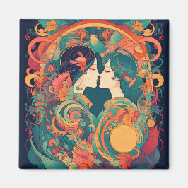 Ihre Liebe, ihr Weg | Lesbischer Kiss Art Deco Sti Magnet