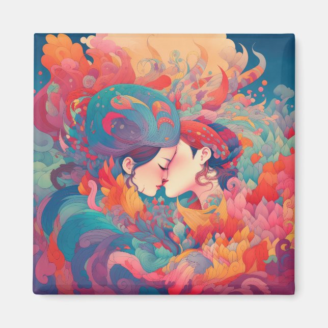 Ihre Liebe, ihr Weg | Lesbischer Kiss Art Deco Sti Magnet (Vorne)