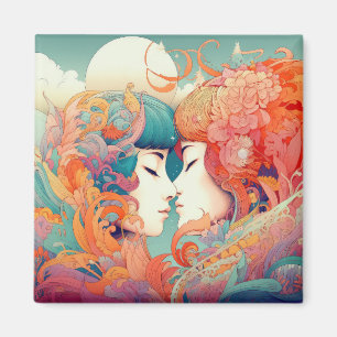 Ihre Liebe, ihr Weg Lesbischer Kiss Art Deco Sti Magnet