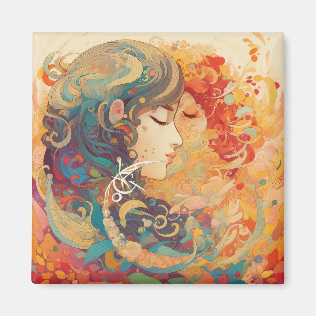 Ihre Liebe, ihr Weg | Lesbischer Kiss Art Deco Sti Magnet (Vorne)