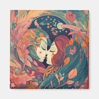 Ihre Liebe, ihr Weg | Lesbischer Kiss Art Deco Sti Magnet