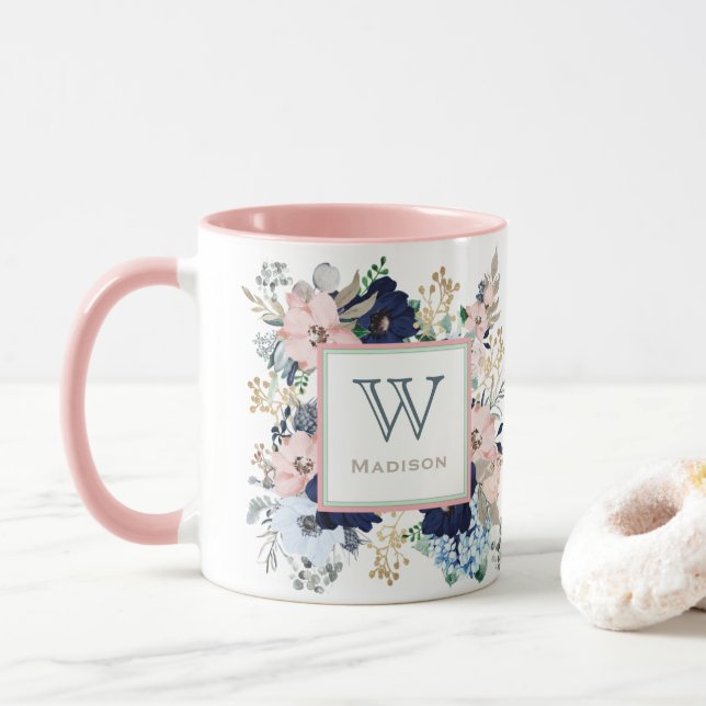 Ihre Lieblings-Blau-Rose-Monogramm-Tasse Tasse (Mit Donut)