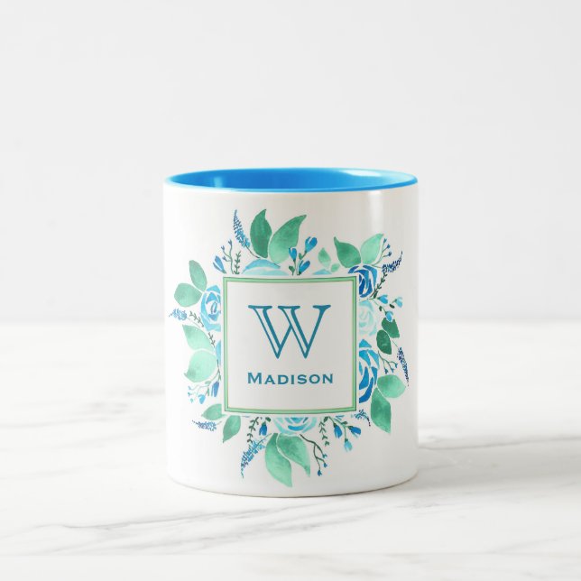 Ihre Lieblings-Blue-Rose-Monogramm-Tasse Zweifarbige Tasse (Mittel)