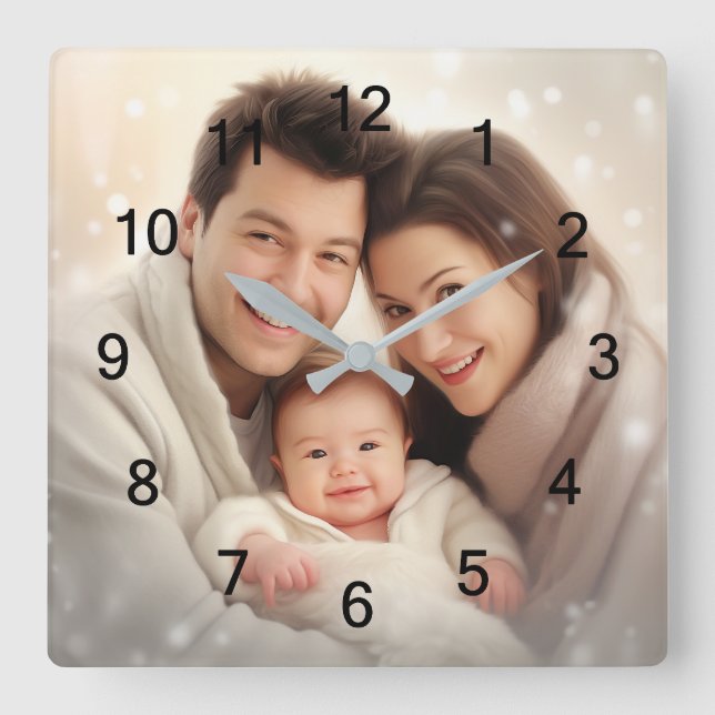 Ihre Lieblings-Foto-Wand Quadratische Wanduhr (Vorderseite)