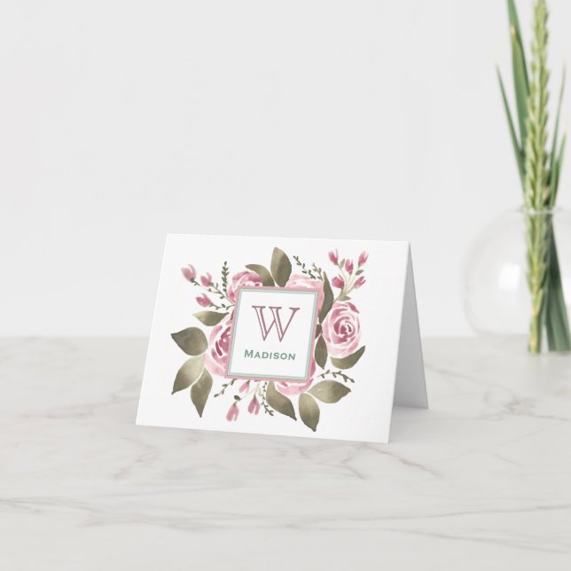 Ihre Lieblings-Rose-Monogramm-Notecard (Vorderseite)
