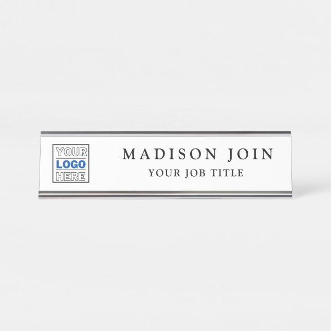 Ihre Logo-Marke | Schreibtisch des Unternehmens Na Schreibtischnamensplakette (Vorderseite )