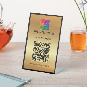 Ihre Logo-Prüfung auf Menü QR-Code Schwarz Gold Cu Sockelschild