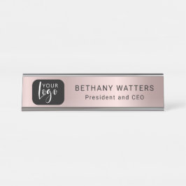 Ihre Logo-Rose Gold Blush Metallic Chic Modern Schreibtischnamensplakette