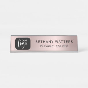 Ihre Logo-Rose Gold Blush Metallic Chic Modern Schreibtischnamensplakette