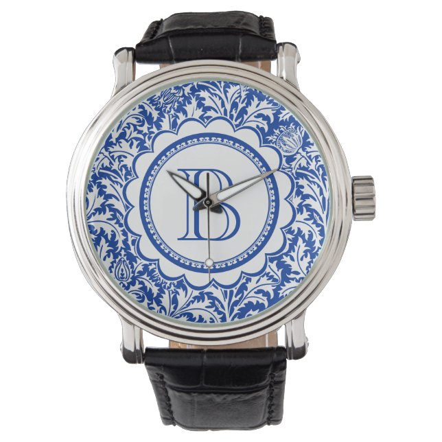 Ihre Monogram William Morris Blue und White Armbanduhr (Vorderseite)