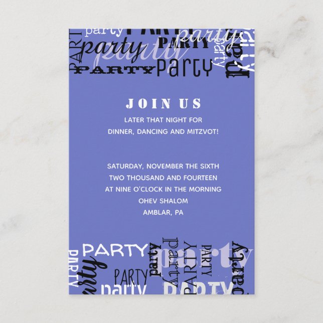 IHRE NAME Bar Bat Mitzvah Empfang Card Begleitkarte (Vorderseite)