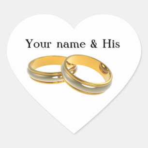 Ihre Namen zwei Gold Wedding Rings Heart Sticker