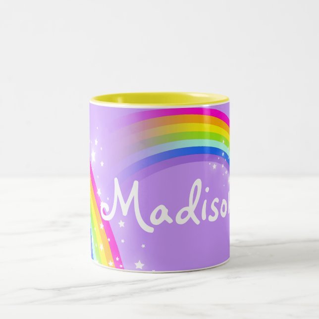 "Ihre Namens" Mädchenregenbogen-Veilchen-Tasse Zweifarbige Tasse (Mittel)