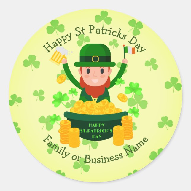 Ihre Namensmeldung St Patricks Day Leprechaun Gold Runder Aufkleber (Vorderseite)