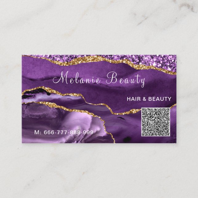 Ihre QR-Code-Info Agate Lila Gold Business Card Visitenkarte (Vorderseite)