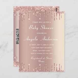 Ihre QR Code Rose Gold Baby Girl Shower Einladung Postkarte