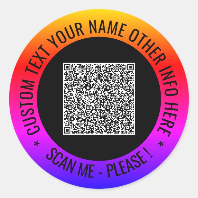 Ihre QR-Code-Scan-Info und benutzerdefinierte Text Runder Aufkleber (Vorderseite)