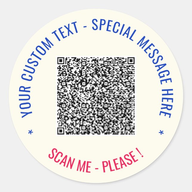 Ihre QR-Code-Scan-Info und benutzerdefinierte Text Runder Aufkleber (Vorderseite)