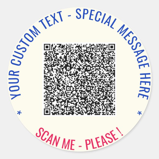 Ihre QR-Code-Scan-Info und Ihre benutzerdefinierte Runder Aufkleber (Vorderseite)