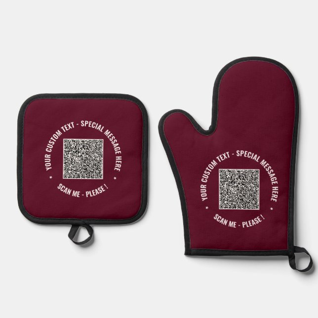 Ihre QR-Code-Scan-Informationen Benutzerdefinierte Ofenhandschuh & Topflappen-Set (Vorderseite)