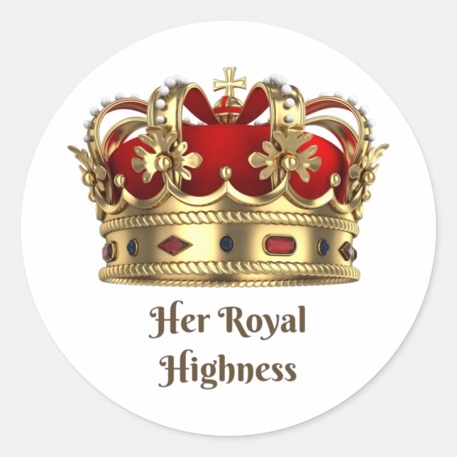 Ihre Royal Highness Red and Golden Royalty Crown Runder Aufkleber (Vorderseite)