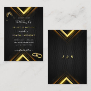 Ihre schwarzen und goldenen Hochzeitseinladungen B Mitteilungskarte