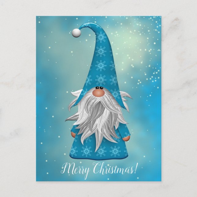 Ihre Text/Farbe Niedlich Blue Gnome Holiday Snowfl Postkarte (Vorderseite)