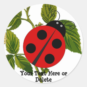 Ihre Text & Farbe Niedlich Lucky Red Ladybug Natur Runder Aufkleber