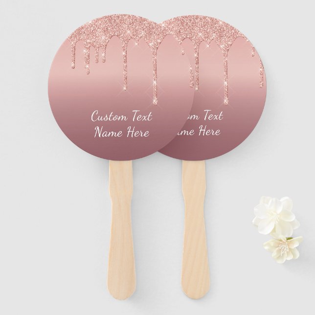 Ihre Text-Rose Gold Blush Glitzer Handlüfter Fächer (Vorne und Hinten)