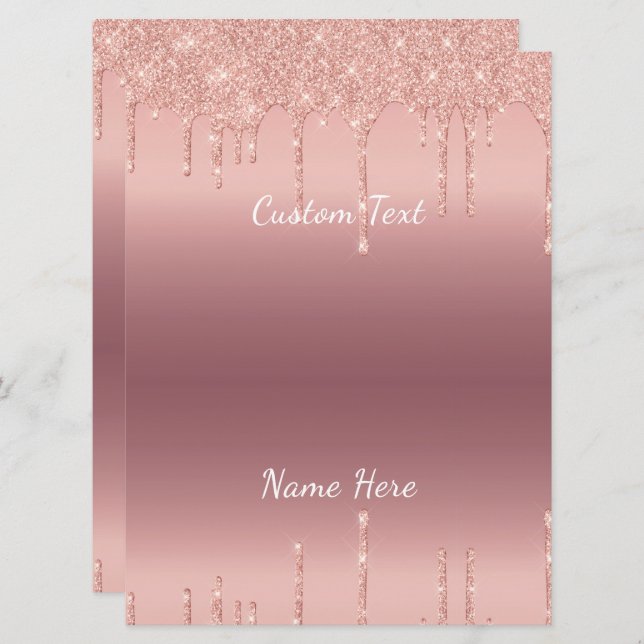 Ihre Text-Rose Gold-Blush-Glitzer Sparkeln-Tropfen Programm (Vorne/Hinten)