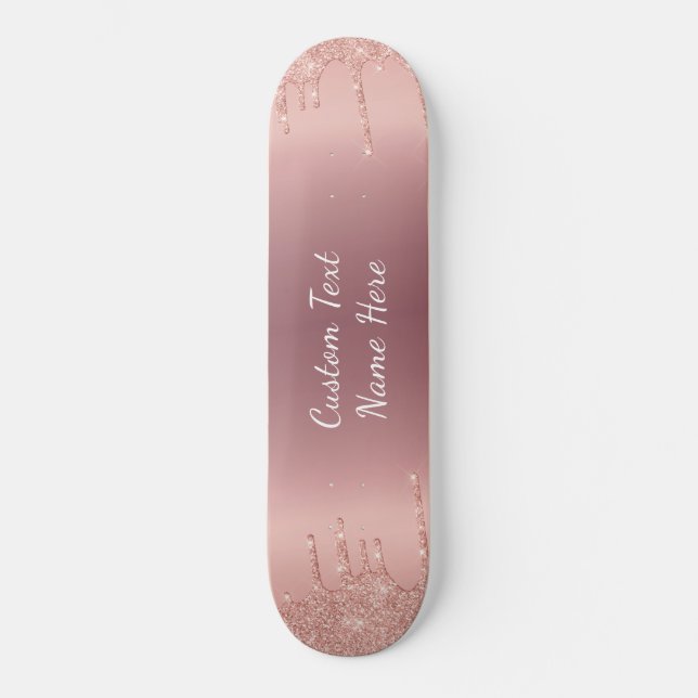 Ihre Text-Rose Gold-Blush-Glitzer Sparkeln-Tropfen Skateboard (Vorderseite)