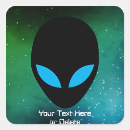 Ihre Text- und Augenfarbe Alien Kopf grüne Galaxie Quadratischer Aufkleber