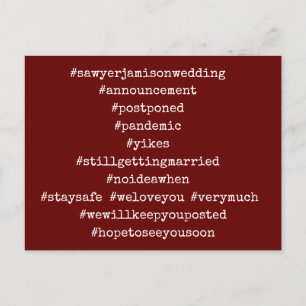 Ihre Top 12 Hashtags verschoben Wedding Burgundy Postkarte