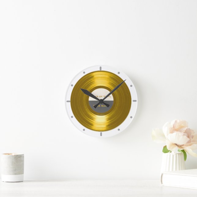 Ihre Vinyl Music Disk Clock mit Gold Record Runde Wanduhr (Zuhause)