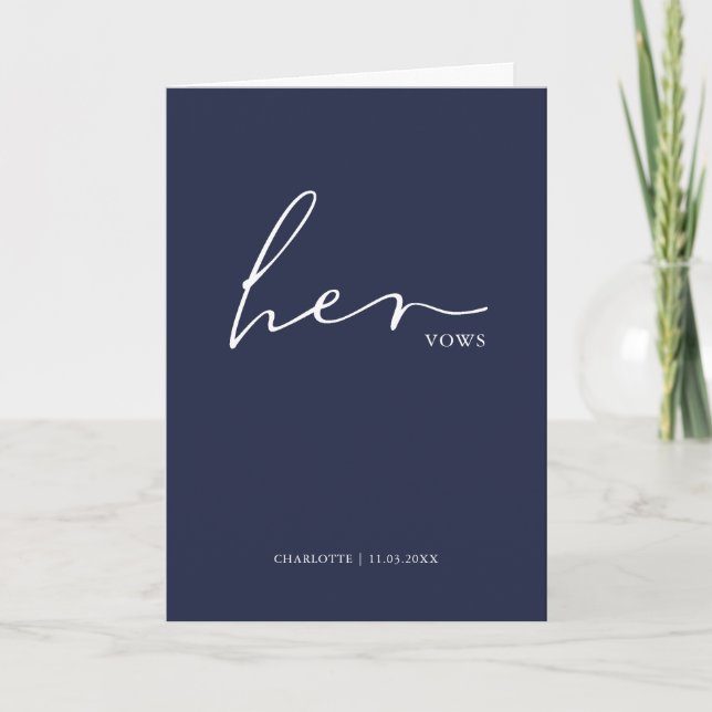 Ihre Vows Card Minimalistische Script Vows Blue Karte (Vorderseite)